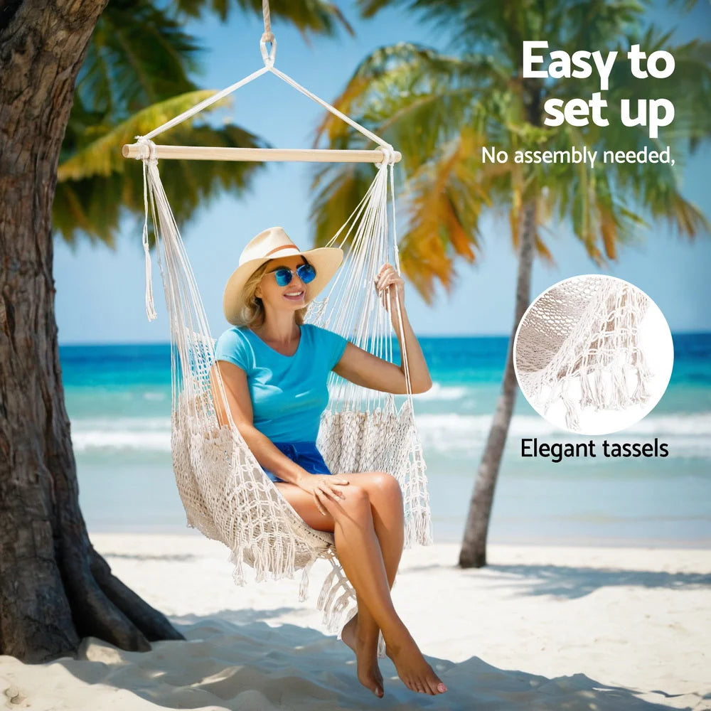 Gardeon Hammock Chair Swing Camping Mesh Cream - Home &