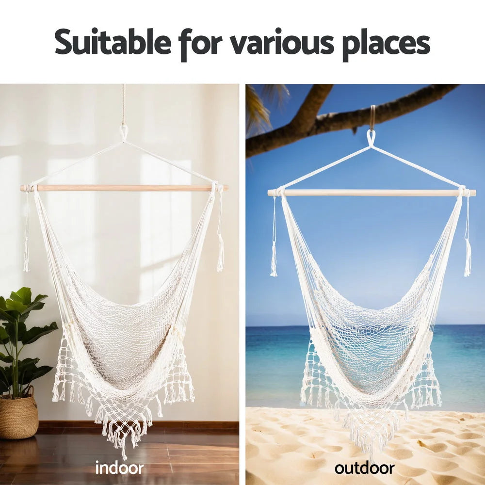 Gardeon Hammock Chair Swing Camping Mesh Cream - Home &