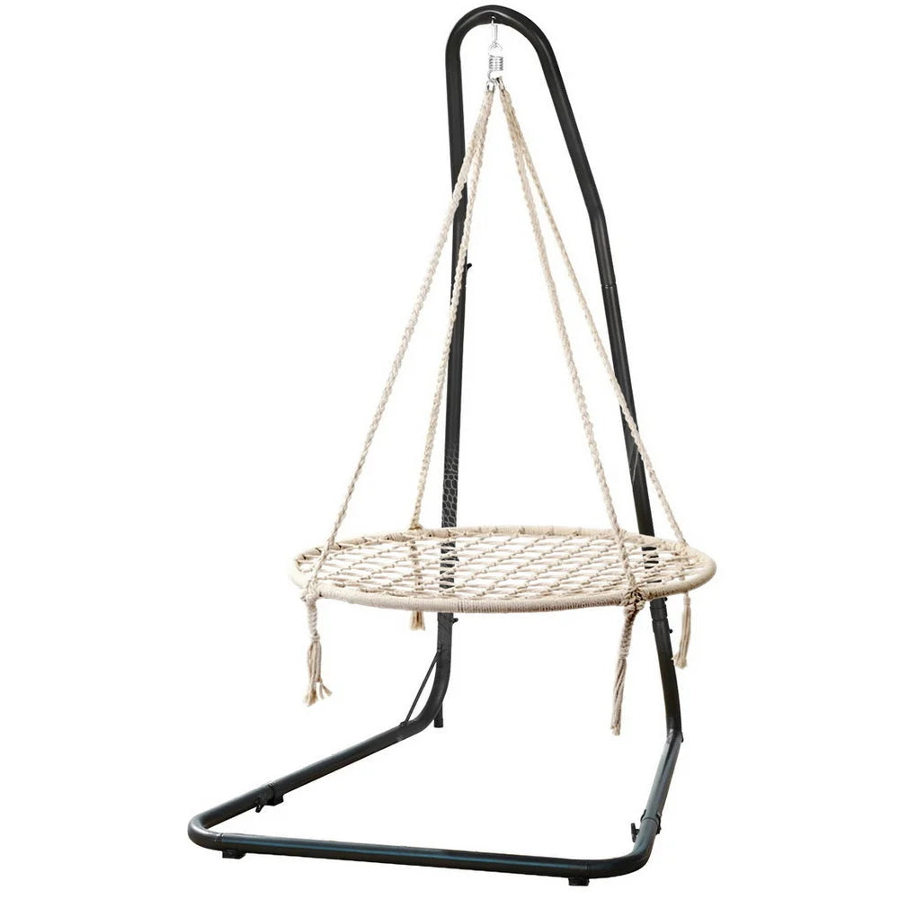 Steel hammock chair with hanging seat and curved stand frame