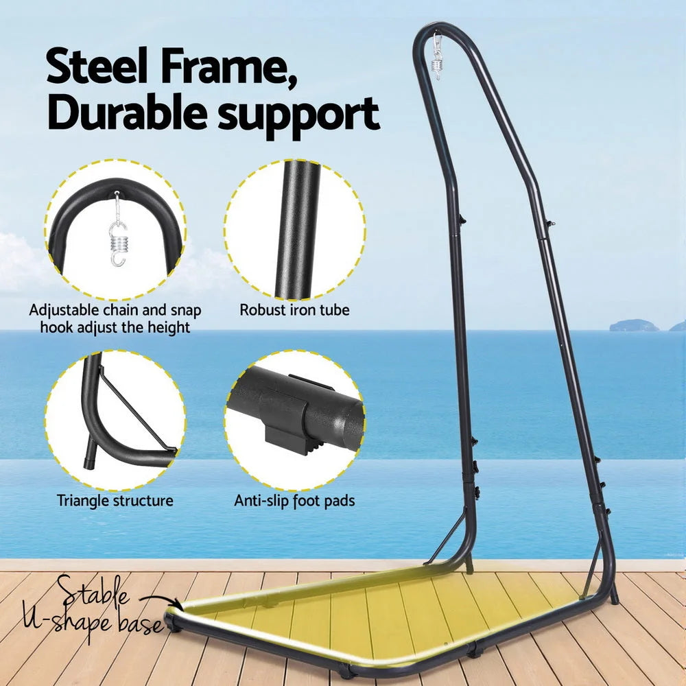 Steel hammock chair with armrests and tapered chair legs