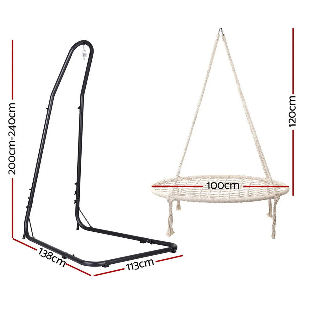 Steel hammock chair with padded seat and sturdy metal frame