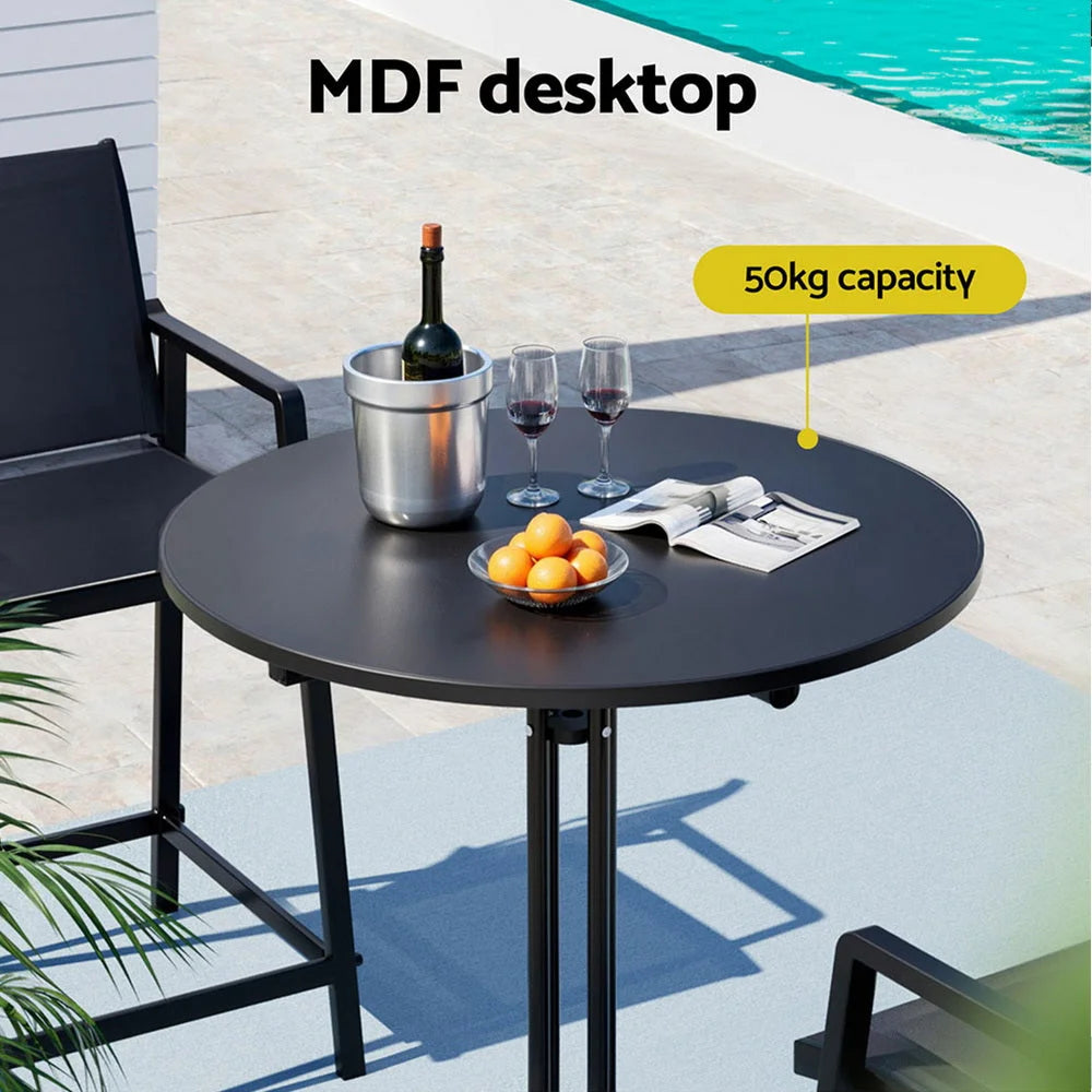 Black 109cm bar table set with high table and padded stool seats