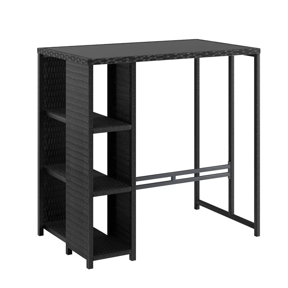 Black wicker bar table set with kitchen bar table and chair set