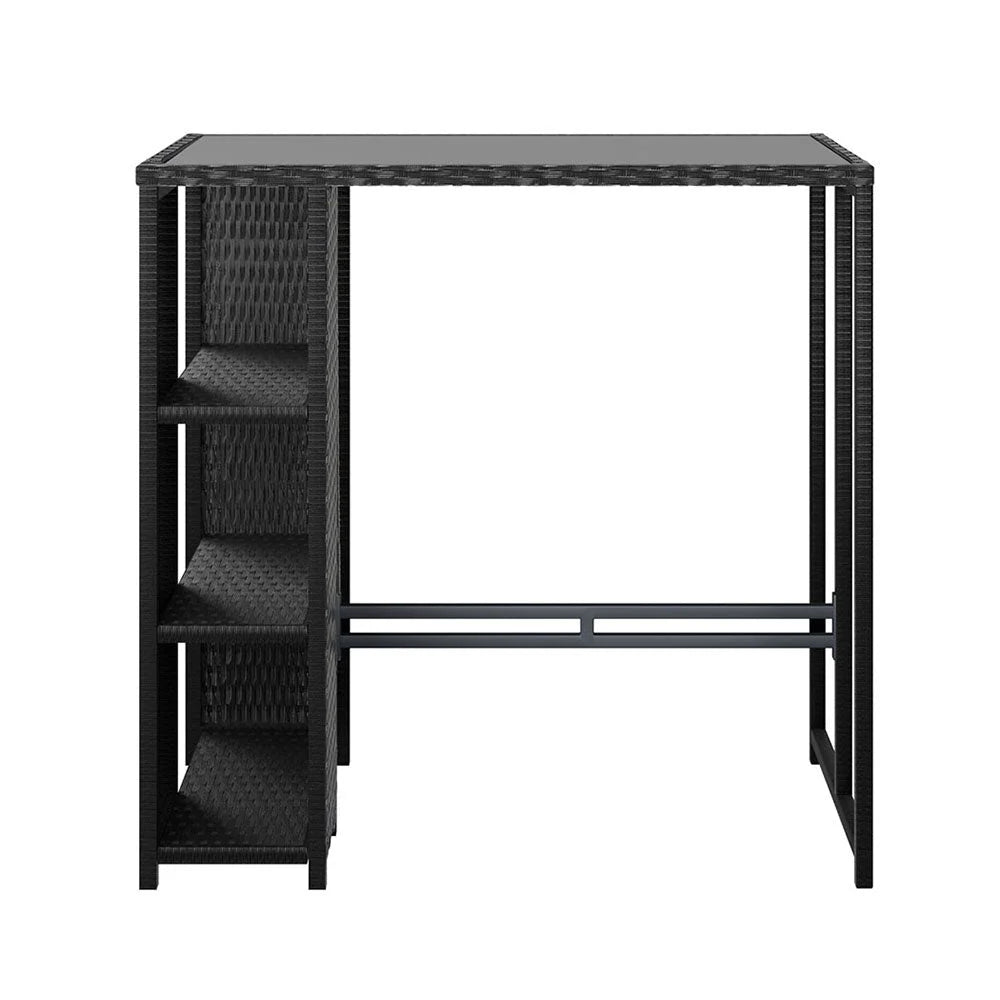 Black wicker bar table set with tall table and two stools