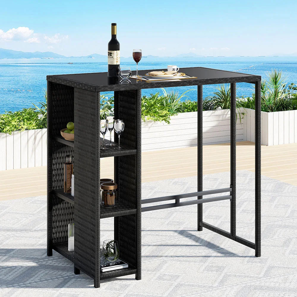 Bar Table Wicker Dining Bistro Glass Desk Steel