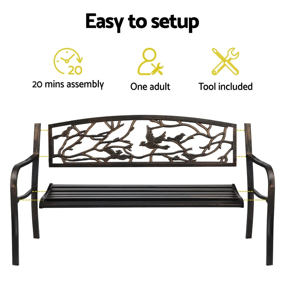 Gardeon Outdoor Bench Seat Garden Steel Outdoor Furniture 3