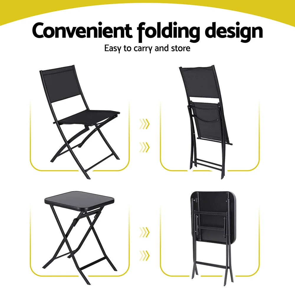 Set Table Outdoor Bistro Patio Black Steel