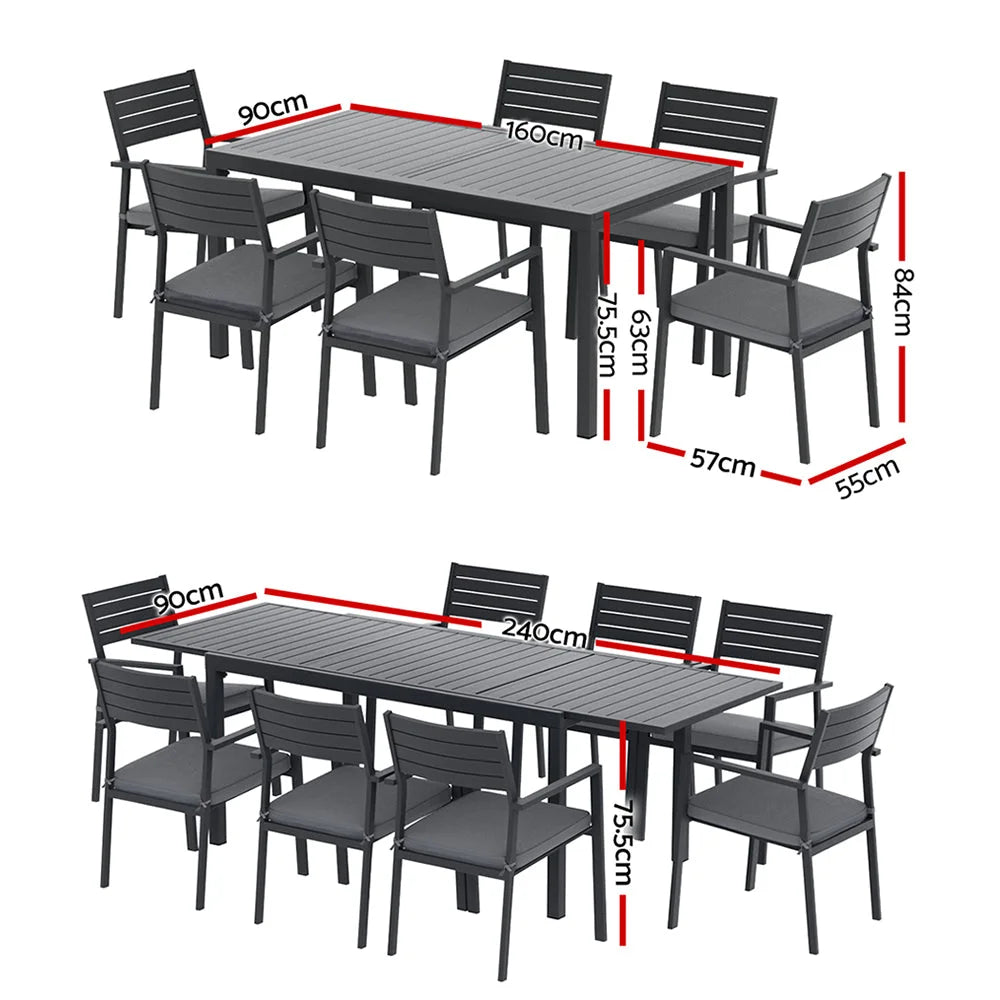 Set 9PCS Aluminum Extendable Table Chairs Patio Gardeon Outdoor Dining