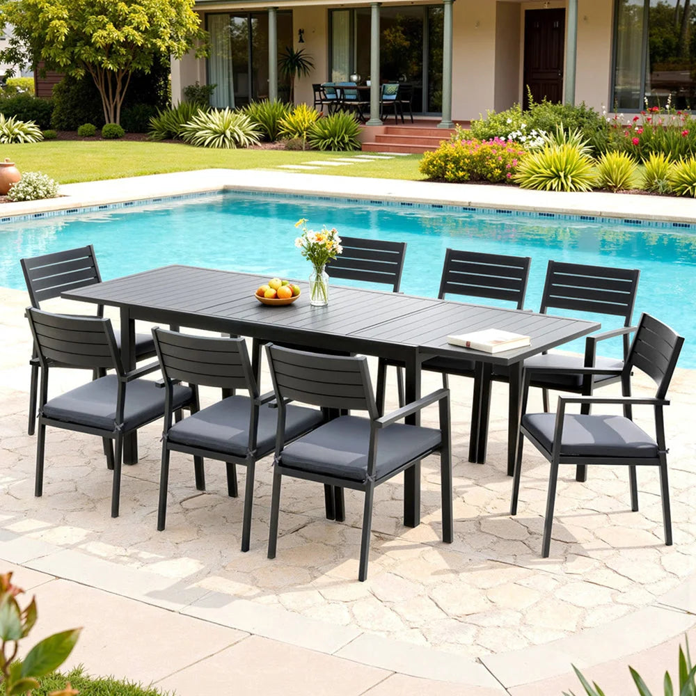 Outdoor Dining Set 9PCS Aluminum Extendable Table Chairs Patio