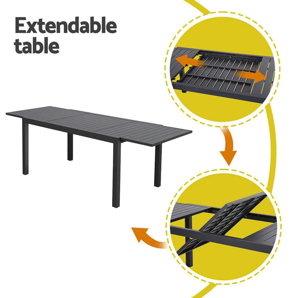 Gardeon Outdoor Dining Set 9PCS Aluminum Extendable Table