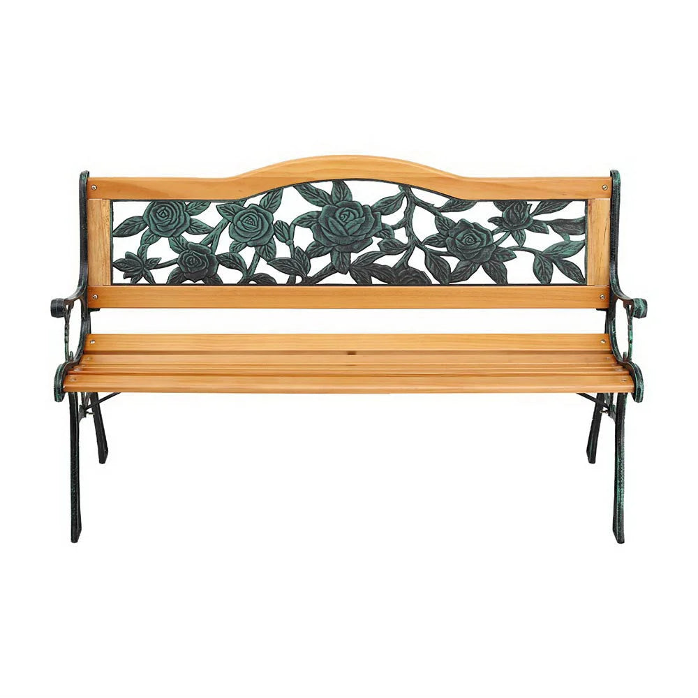 Gardeon Outdoor Garden Bench Seat 126cm Wooden Cast Iron 3