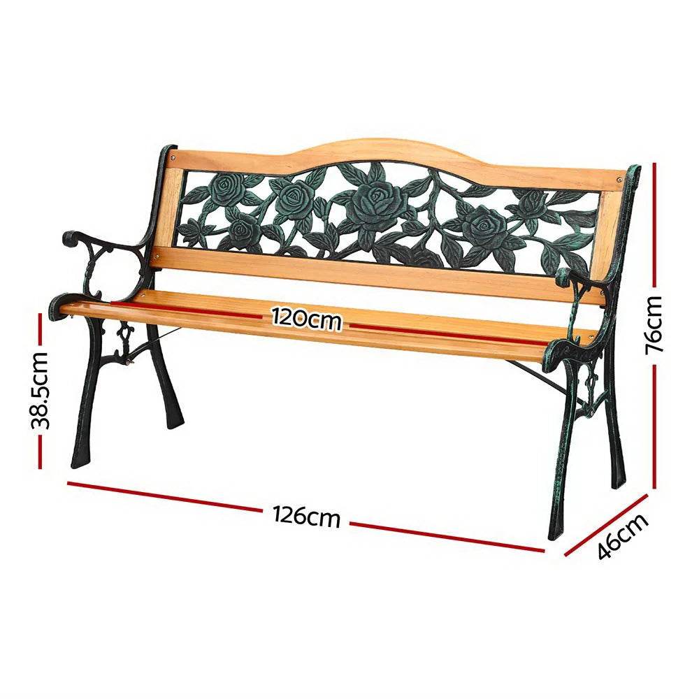 Gardeon Outdoor Garden Bench Seat 126cm Wooden Cast Iron 3