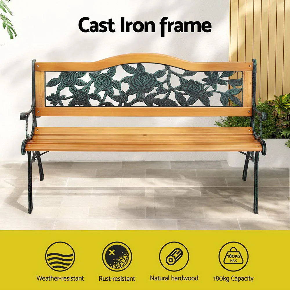 Gardeon Outdoor Garden Bench Seat 126cm Wooden Cast Iron 3