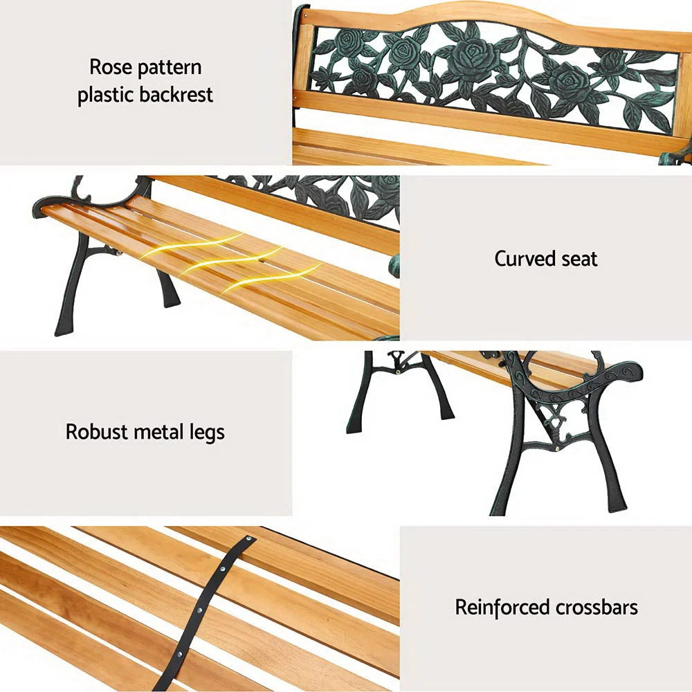 Gardeon Outdoor Garden Bench Seat 126cm Wooden Cast Iron 3