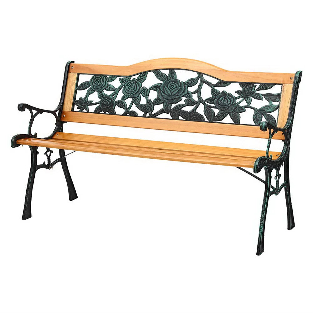 Gardeon Outdoor Garden Bench Seat 126cm Wooden Cast Iron 3