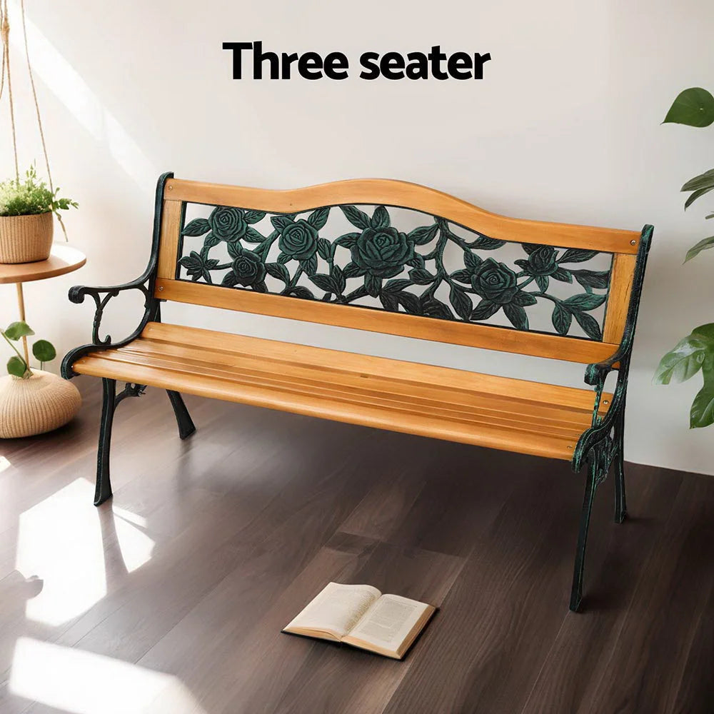 Gardeon Outdoor Garden Bench Seat 126cm Wooden Cast Iron 3