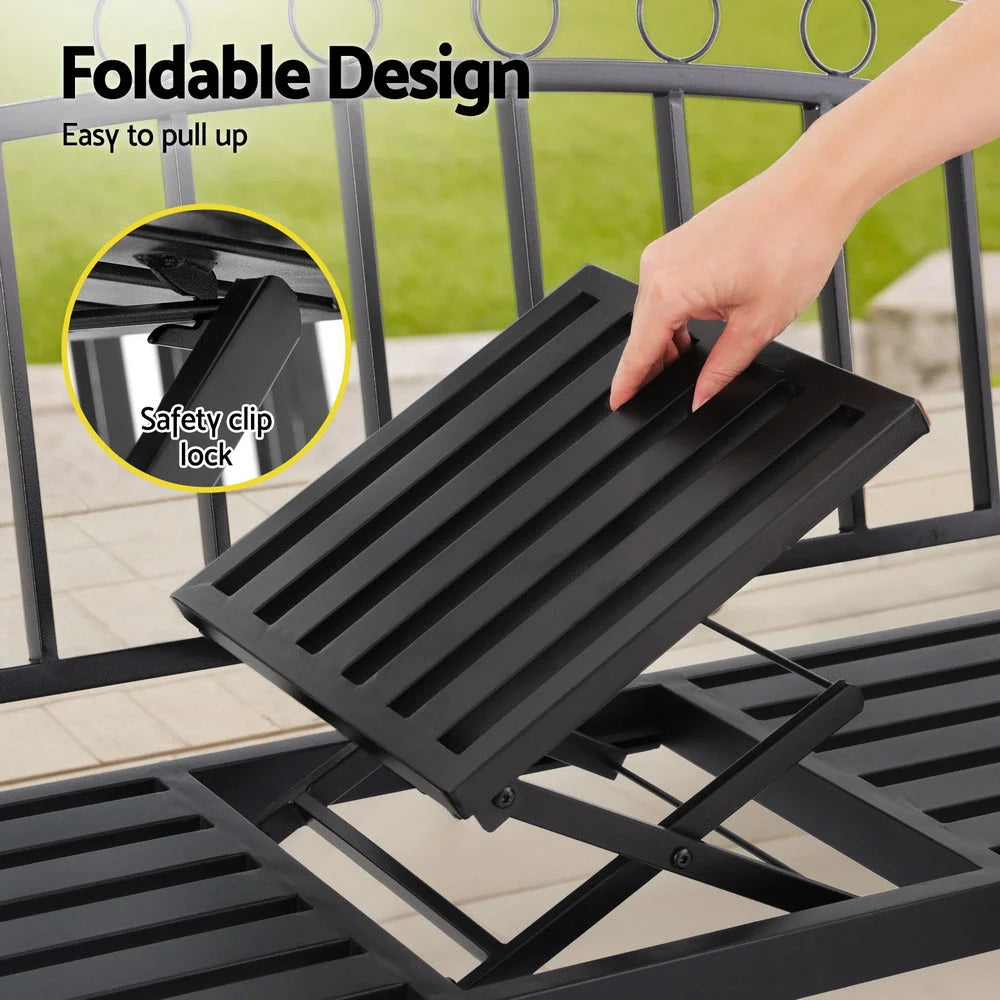 Gardeon Outdoor Garden Bench Seat Loveseat Steel Foldable Table Patio Furniture Black shown for product comparison