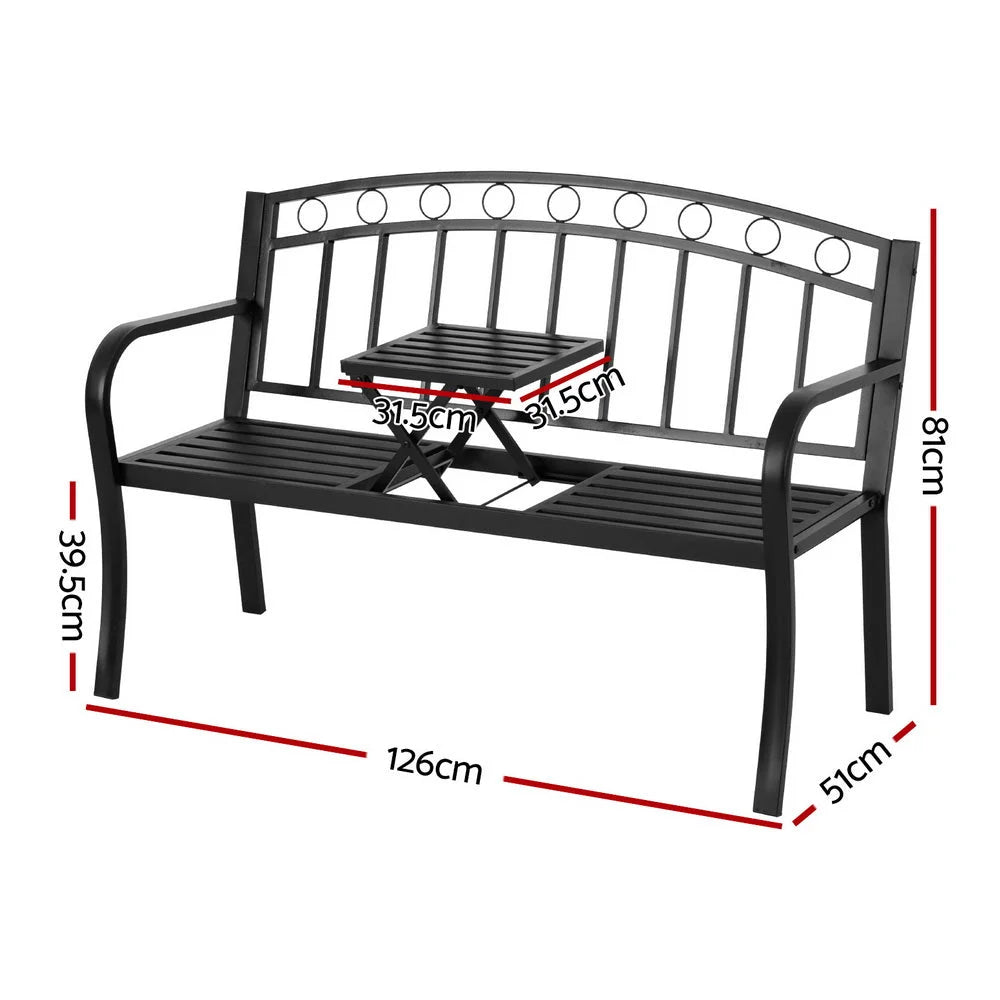 Bench Seat Loveseat Steel Foldable Table