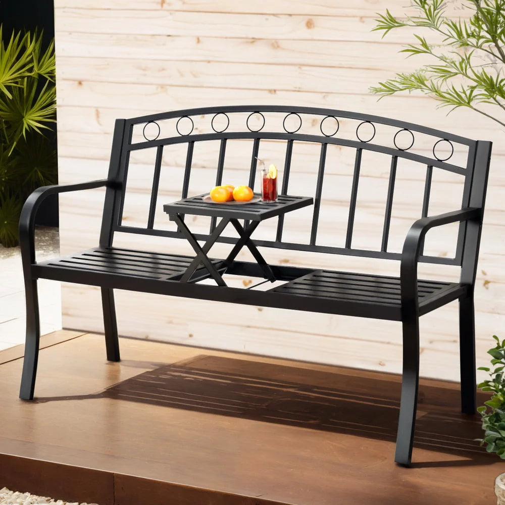Bench Seat Loveseat Steel Foldable Table Patio Furniture