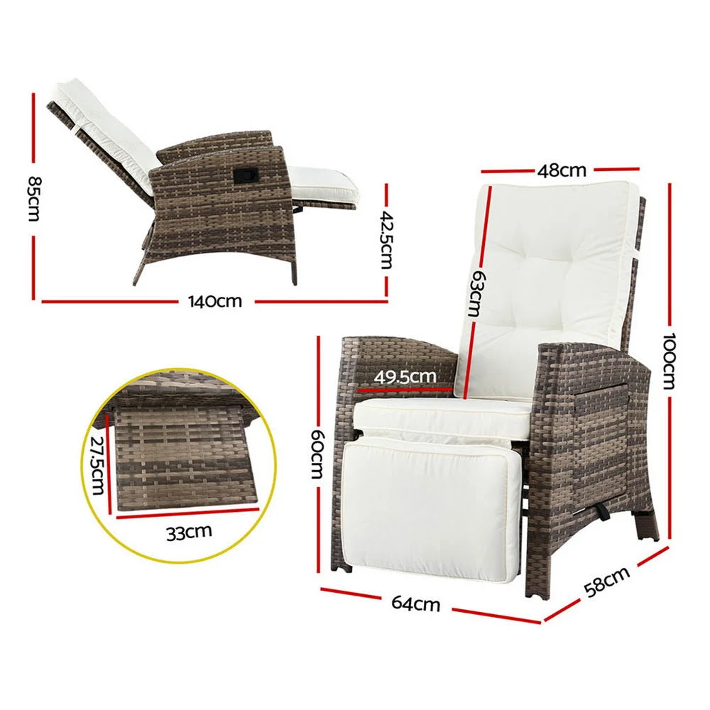 Gardeon Outdoor Recliner Chairs Sun lounge Wicker Lounger