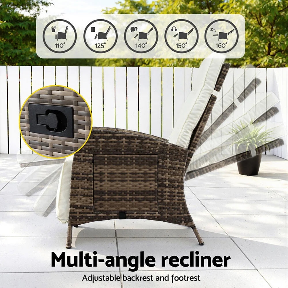 Gardeon Outdoor Recliner Chairs Sun lounge Wicker Lounger