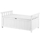 White wooden outdoor storage bench with box toy tool patio