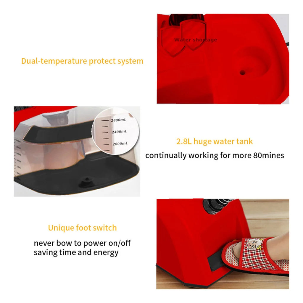 Garment Steamer Set Premium 2X Portable Cleaner Steam Iron with 80MINS Continuous Steam - Red