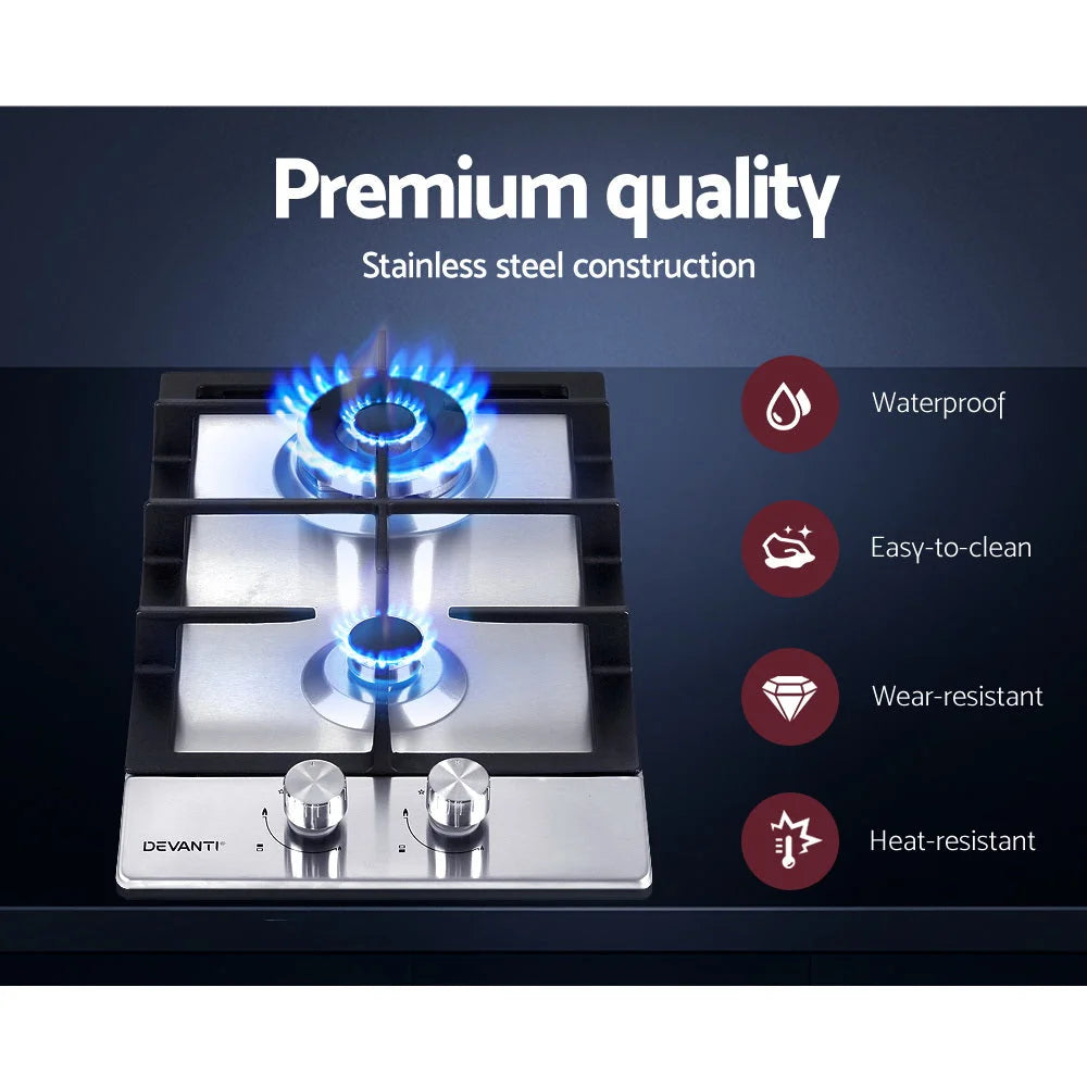 Gas Cooktop 30cm Gas Stove Cooker 2 Burner Cooktop Knobs NG