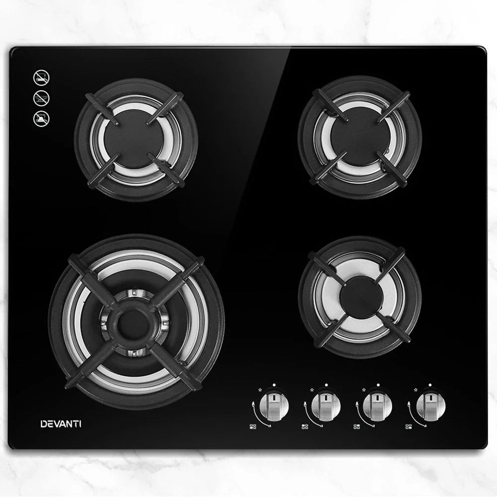 Gas Cooktop 60cm 4 Burner Ceramic Glass Cook Top Stove Hob