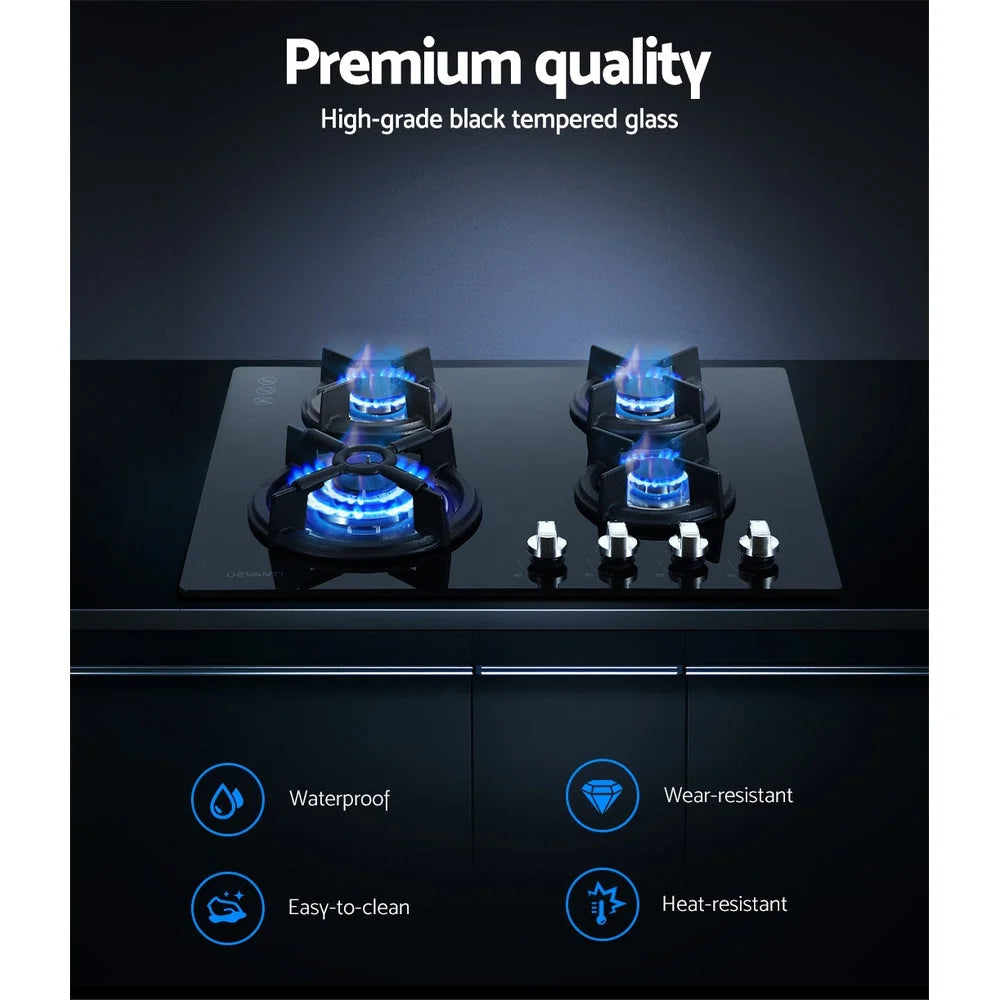 Gas Cooktop 60cm 4 Burner Ceramic Glass Cook Top Stove Hob