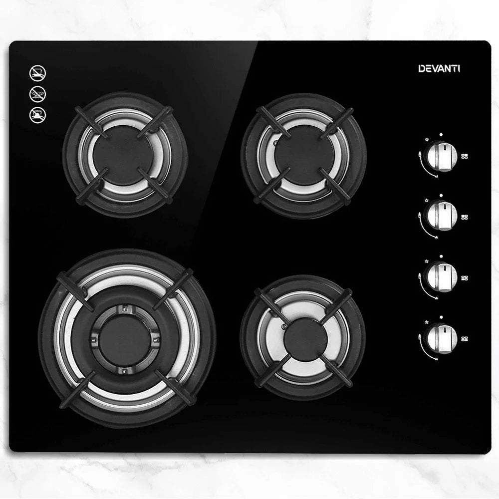 Gas Cooktop 60cm 4 Burner Glass Cook Top Cooker Stove Hob