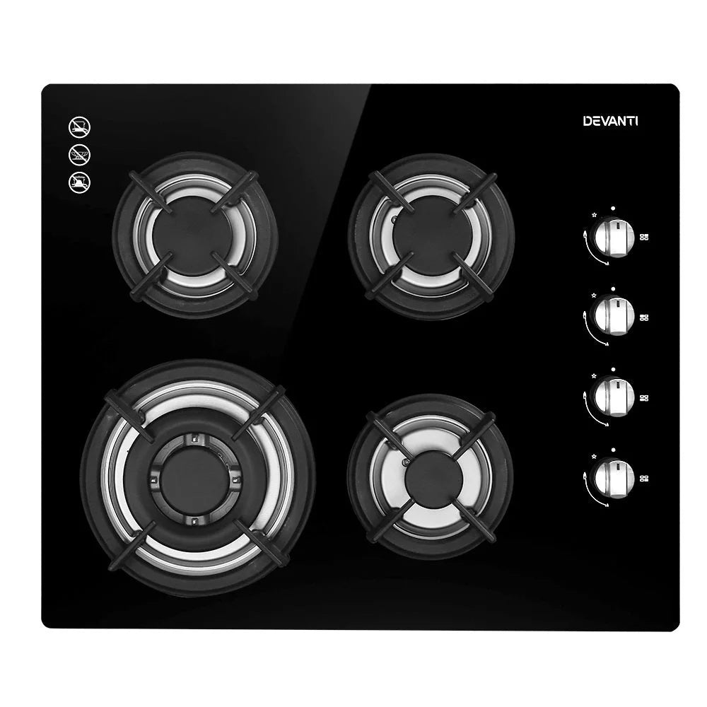 Gas Cooktop 60cm 4 Burner Glass Cook Top Cooker Stove Hob