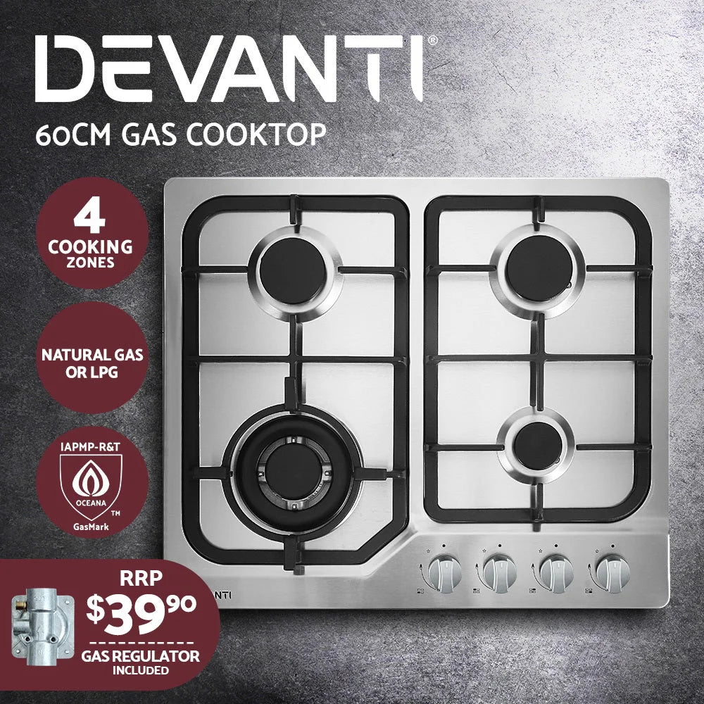 Gas Cooktop 60cm Gas Stove Cooker 4 Burner Cook Top Konbs