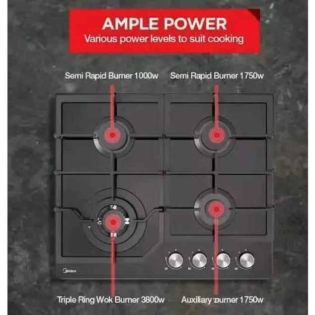 Gas Glass Cooktop 60cm Black - Appliances > Kitchen