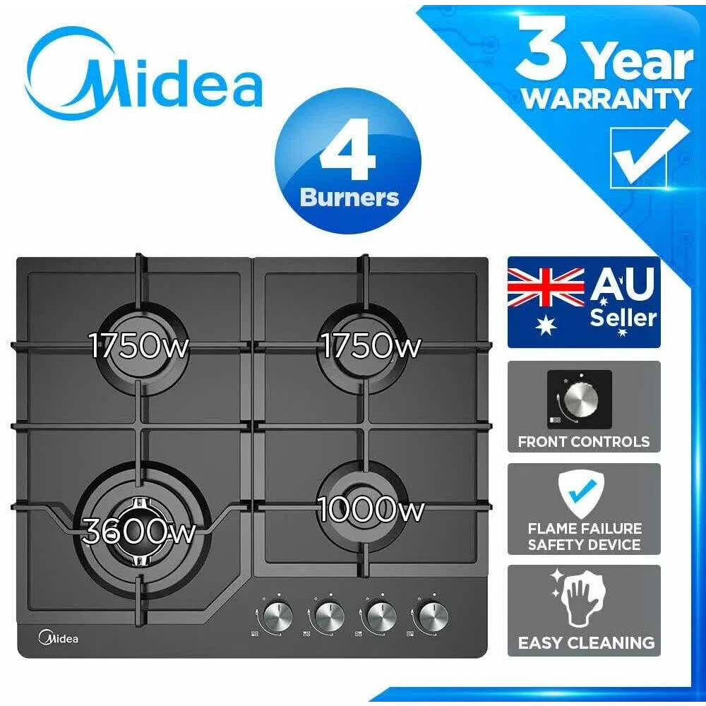 Gas Glass Cooktop 60cm Black - Appliances > Kitchen