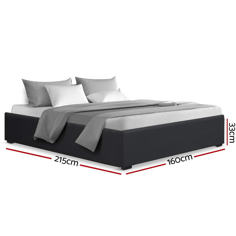 Gas Lift Bed Frame Queen Storage Fabric Charcoal - Bedroom