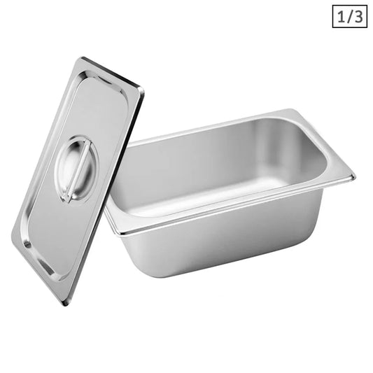 Gastronorm GN Pan Premium Full Size 1/3 GN 6.5cm Deep Stainless Steel Tray with Lid
