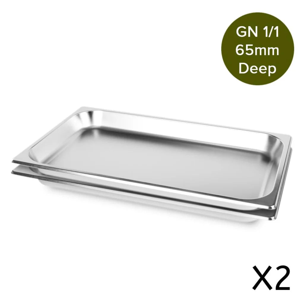 Gastronorm GN Pan Premium Set of 2 Full Size 1/1 GN 6.5cm Deep Stainless Steel Tray