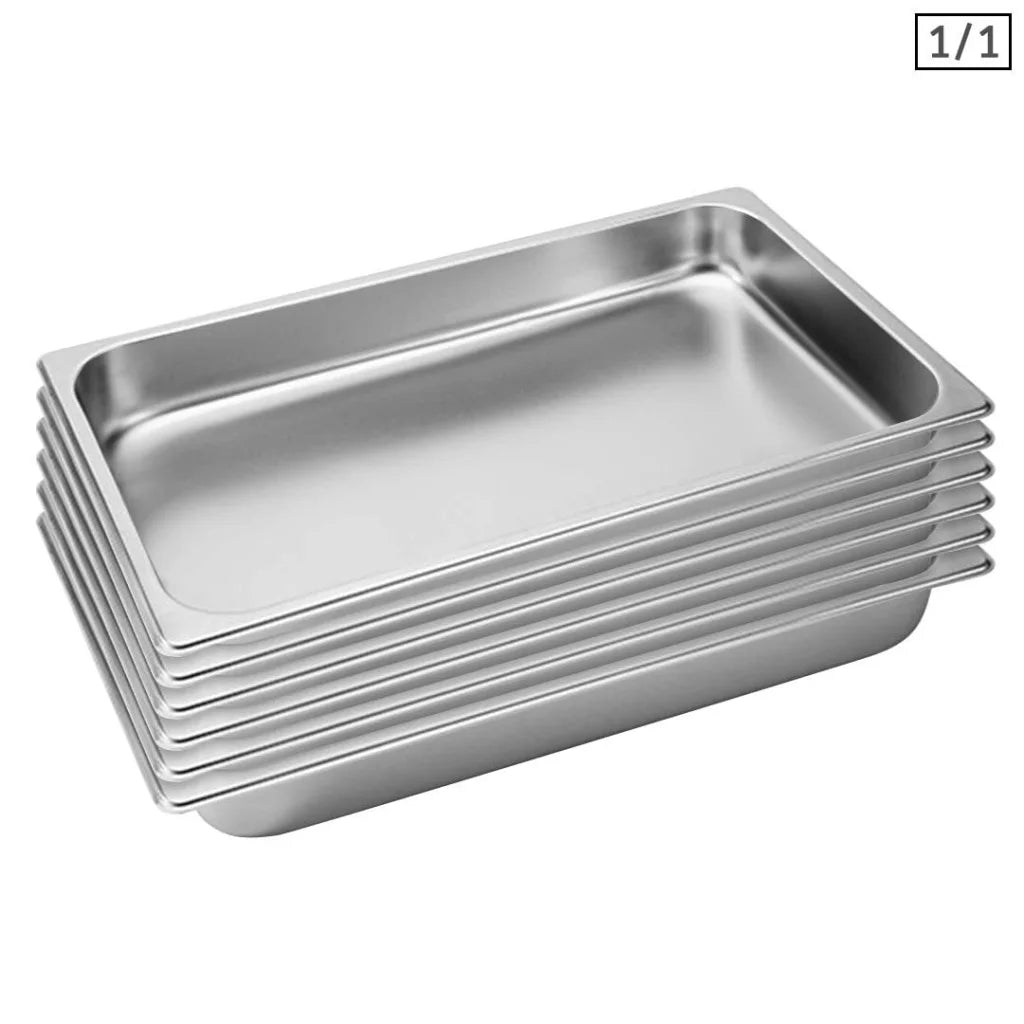Gastronorm GN Pan Premium Set of 6 Full Size 1/1 GN 6.5cm Deep Stainless Steel Tray