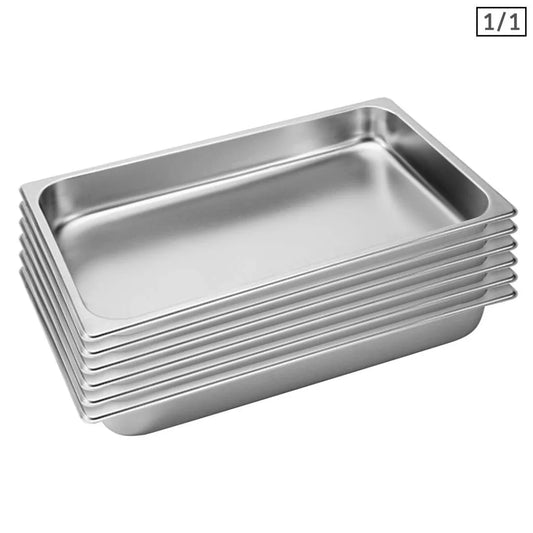 Gastronorm GN Pan Premium Set of 6 Full Size 1/1 GN 6.5cm Deep Stainless Steel Tray
