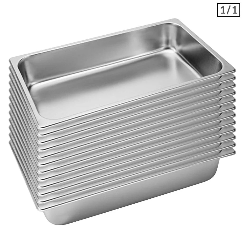 Gastronorm GN Pan Set Premium 12X Full Size 1/1 GN 10cm Deep Stainless Steel Tray