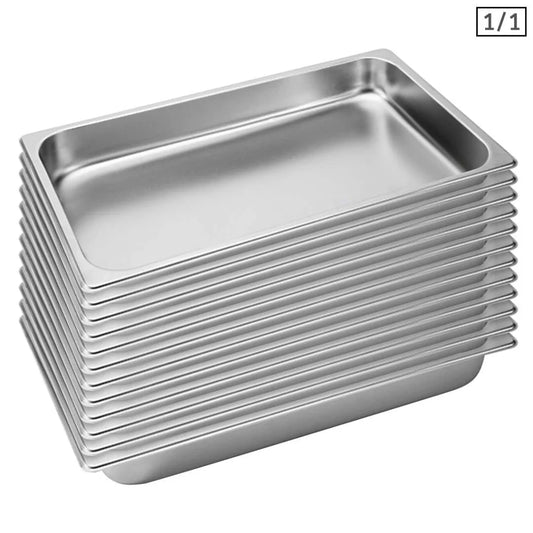 Gastronorm GN Pan Set Premium 12X Full Size 1/1 GN 6.5cm Deep Stainless Steel Tray