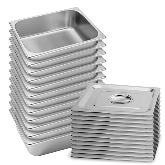 Gastronorm GN Pan Set Premium 12X Full Size 1/2 GN 10cm Deep Stainless Steel Tray with Lid