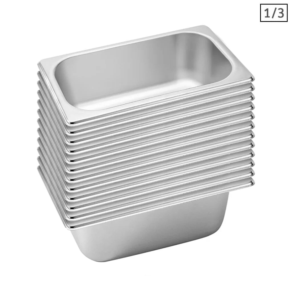 Gastronorm GN Pan Set Premium 12X Full Size 1/3 GN 10cm Deep Stainless Steel Tray