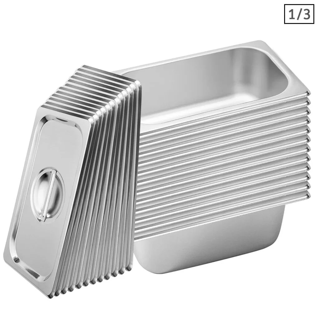 Gastronorm GN Pan Set Premium 12X Full Size 1/3 GN 10cm Deep Stainless Steel Tray with Lid