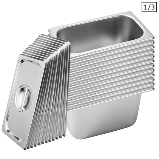 Gastronorm GN Pan Set Premium 12X Full Size 1/3 GN 15cm Deep Stainless Steel Tray with Lid