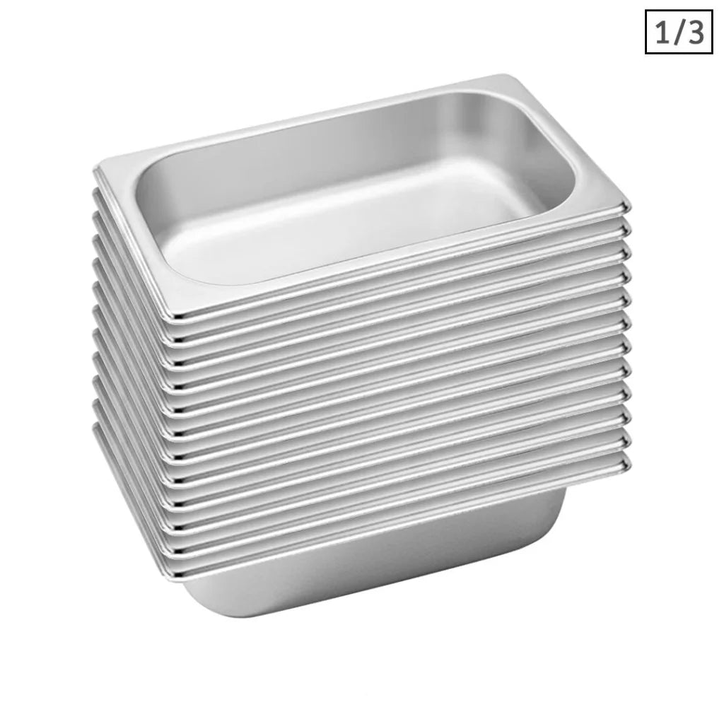 Gastronorm GN Pan Set Premium 12X Full Size 1/3 GN 6.5cm Deep Stainless Steel Tray