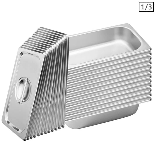 Gastronorm GN Pan Set Premium 12X Full Size 1/3 GN 6.5cm Deep Stainless Steel Tray with Lid