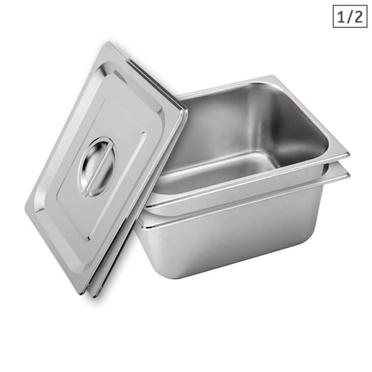 Gastronorm GN Pan Set Premium 2X Full Size 1/2 GN 15cm Deep Stainless Steel with Lid