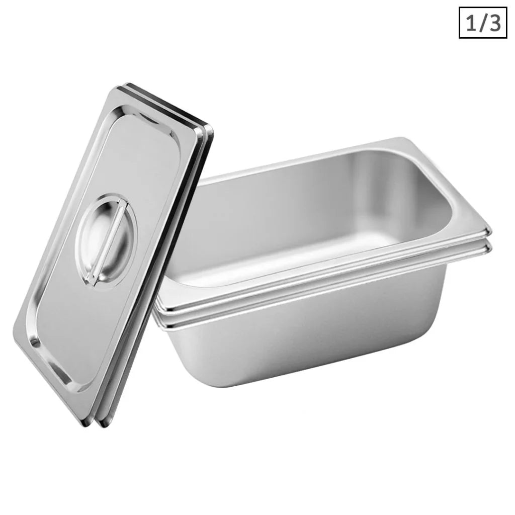 Gastronorm GN Pan Set Premium 2X Full Size 1/3 GN 10cm Deep Stainless Steel Tray with Lid